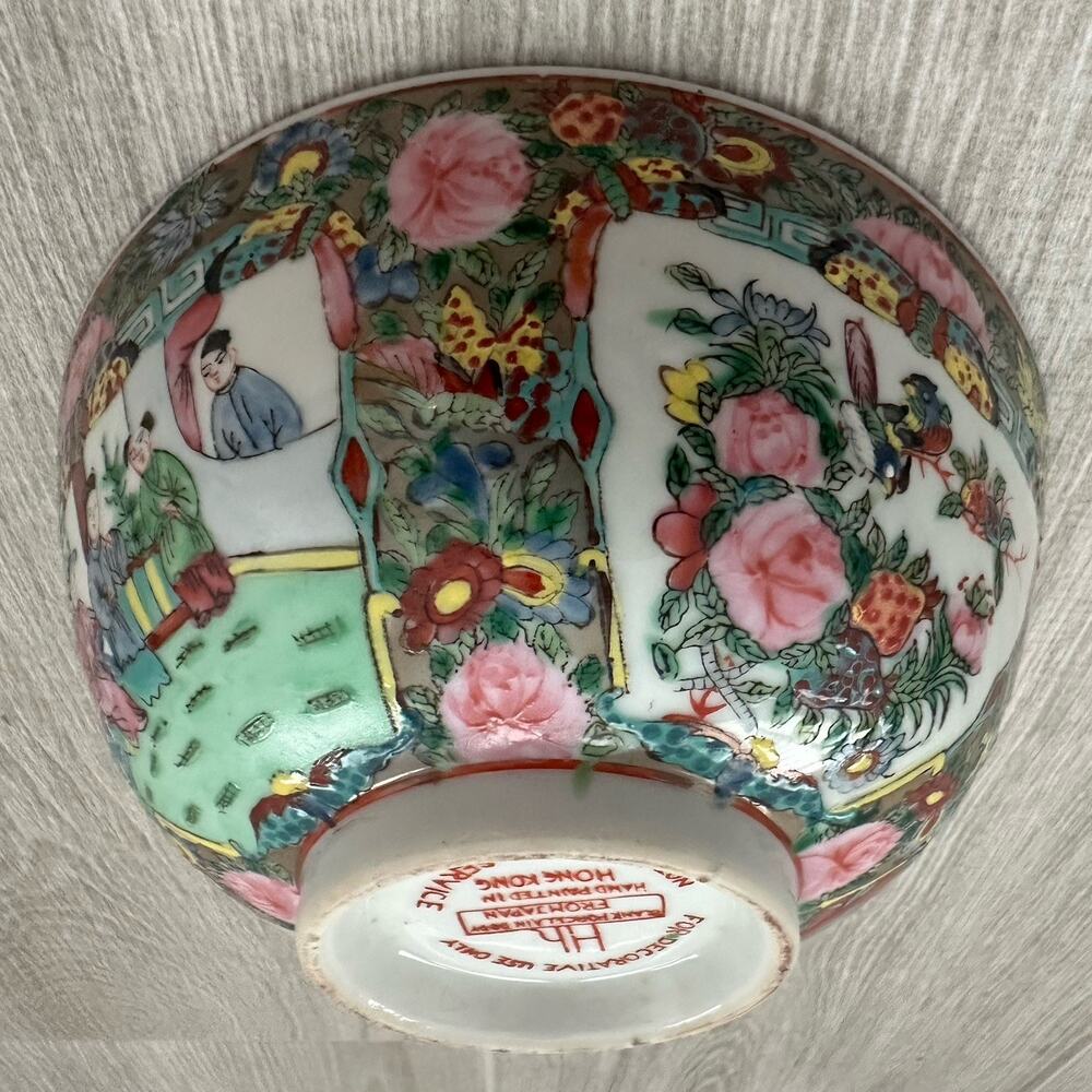 Vintage Famille Rose Medallion Porcelain Bowl Hand Painted Hong Kong From Japan